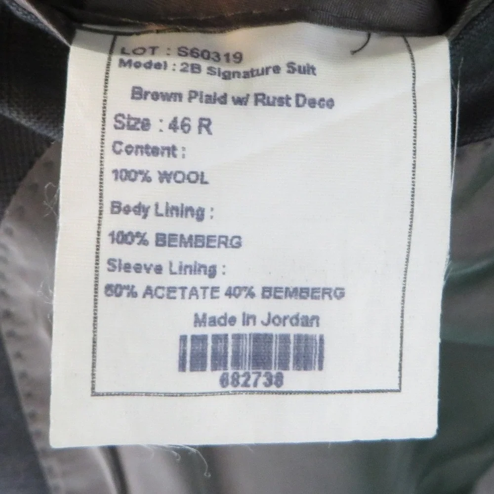 Jos. A. Bank Signature 2-Pc Brown Glen Plaid 100% Wool Suit 2 Button 46R/41x31.5 - Picture 5 of 16